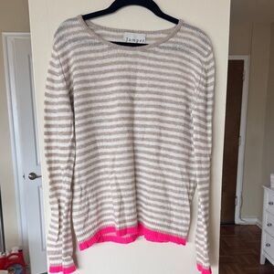 Jumper Striped Cashmere Sweater in Beige & White with Hot Pink Trim size 1